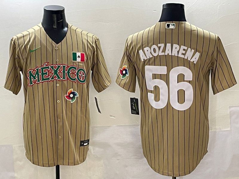 Men Mexico #56 Arozarena Brown Stripe Joint Name 2025 Nike MLB Jersey style 8->more jerseys->MLB Jersey